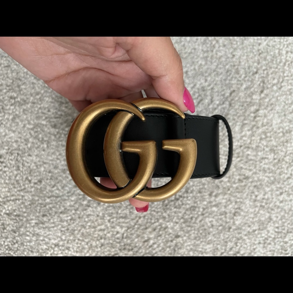GG Marmont Wide Belt with Gold Buckle